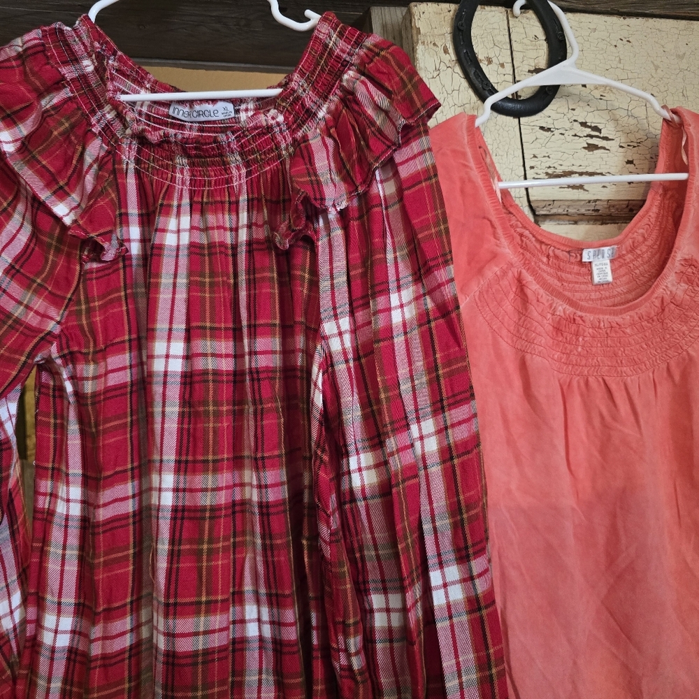 Womens Lot Of 2 Vintage Red Plaid and Orange Tops Shirts Sz. XL Extra Large GUC!